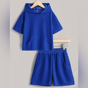 SHEIN Tween Boy Solid Hooded Tee & Track Shorts (Size: 13-14 yrs)